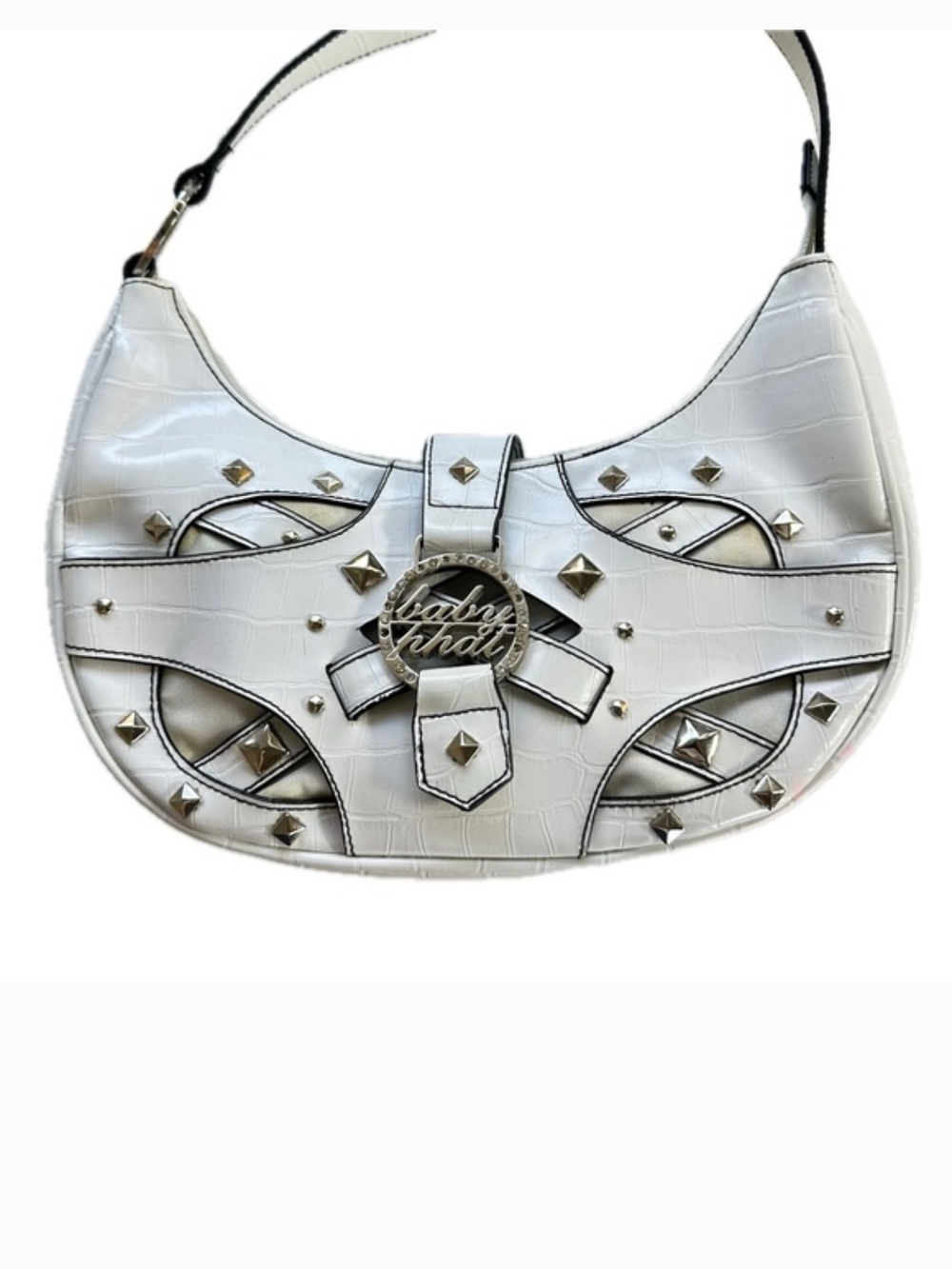 Baby Phat White Croc-Embossed Studded Shoulder Bag